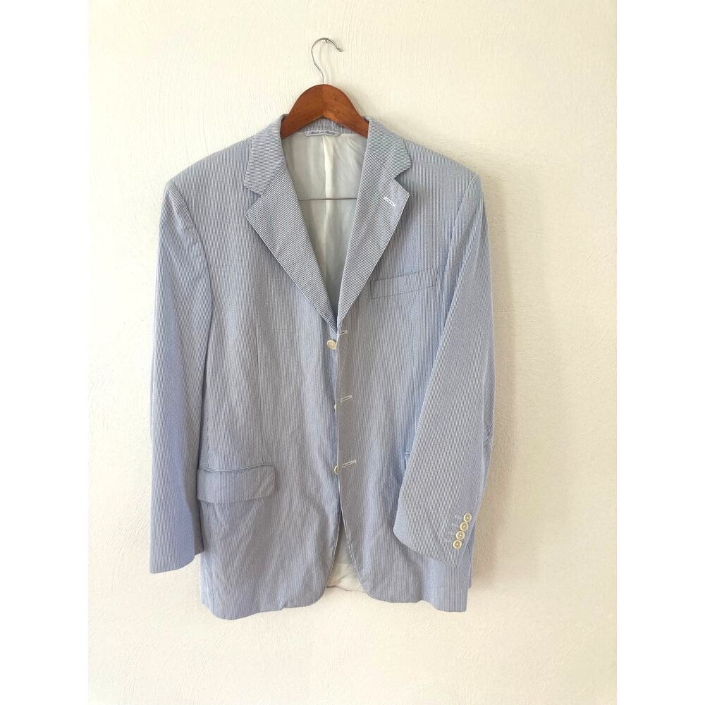 Canali Blue Stripe Cotton Italian Tailoring Seersucker Sport Coat Blazer 38R $1K